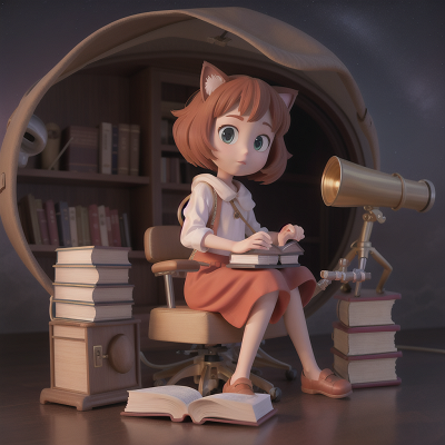 Image For Post Anime, telescope, book, suspicion, cat, musician, HD, 4K, AI Generated Art