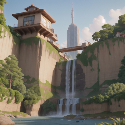 Image For Post Anime, police officer, waterfall, skyscraper, museum, turtle, HD, 4K, AI Generated Art
