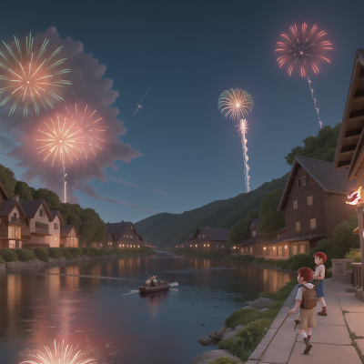 Image For Post Anime, fighting, river, book, fireworks, rocket, HD, 4K, AI Generated Art