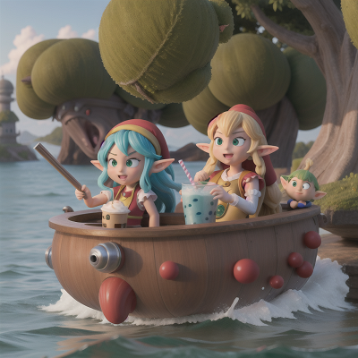 Image For Post Anime, boat, key, ogre, elf, bubble tea, HD, 4K, AI Generated Art