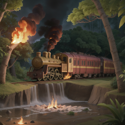 Image For Post Anime, flute, fire, jungle, storm, train, HD, 4K, AI Generated Art