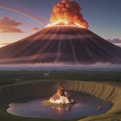 Image For Post Anime, rainbow, rabbit, swamp, sunrise, volcano, HD, 4K, AI Generated Art