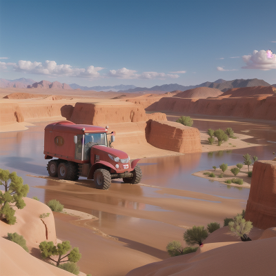 Image For Post Anime, desert, tractor, river, detective, mountains, HD, 4K, AI Generated Art