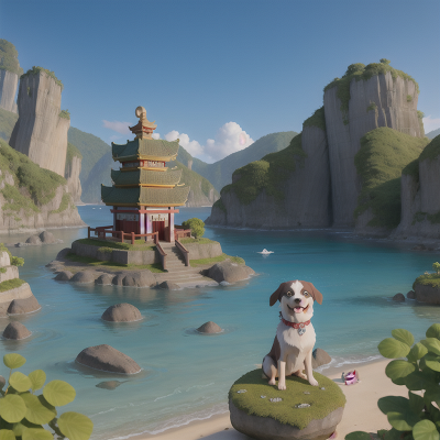Image For Post Anime, temple, dog, island, crystal, shark, HD, 4K, AI Generated Art