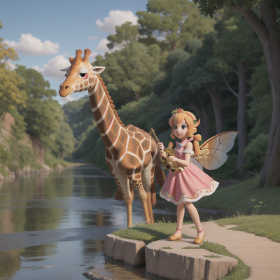Image For Post Anime, fairy, saxophone, river, giraffe, fish, HD, 4K, AI Generated Art