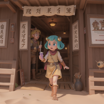 Image For Post Anime, bubble tea, alien, wild west town, sandstorm, ancient scroll, HD, 4K, AI Generated Art