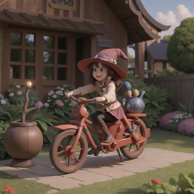 Image For Post Anime, garden, cursed amulet, witch's cauldron, rocket, bicycle, HD, 4K, AI Generated Art