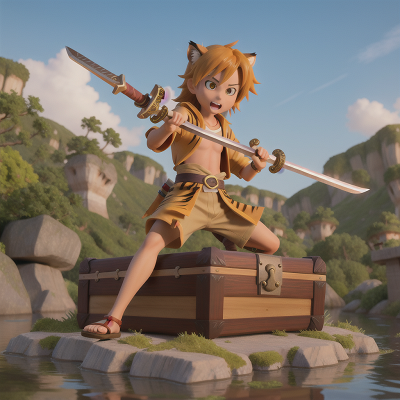 Image For Post Anime, sword, sushi, sabertooth tiger, treasure chest, river, HD, 4K, AI Generated Art