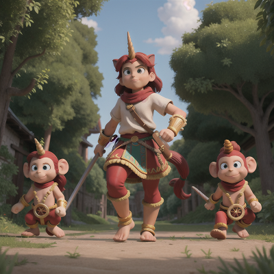 Image For Post Anime, monkey, hero, tribal warriors, cathedral, unicorn, HD, 4K, AI Generated Art