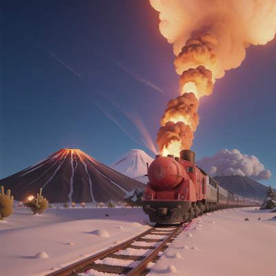 Image For Post Anime, train, virtual reality, snow, volcano, desert, HD, 4K, AI Generated Art