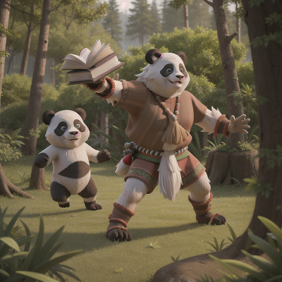 Image For Post Anime, tribal warriors, panda, sasquatch, book, forest, HD, 4K, AI Generated Art