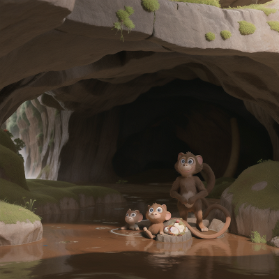 Image For Post Anime, monkey, flood, cat, cave, map, HD, 4K, AI Generated Art