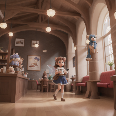 Image For Post Anime, coffee shop, rocket, museum, fairy, bear, HD, 4K, AI Generated Art