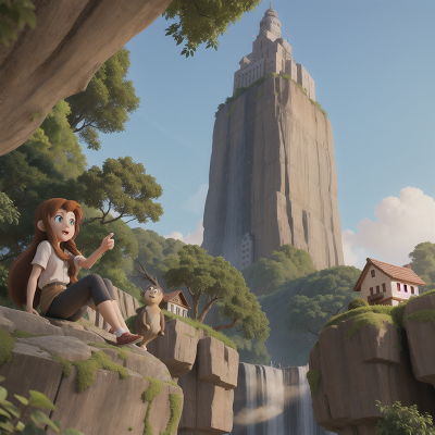 Image For Post Anime, bravery, waterfall, monkey, tower, skyscraper, HD, 4K, AI Generated Art
