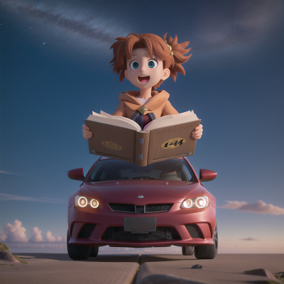 Image For Post Anime, flying, book, car, stars, ocean, HD, 4K, AI Generated Art