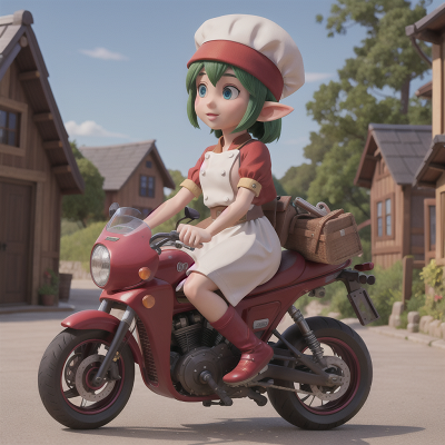 Image For Post Anime, village, motorcycle, chef, elf, hat, HD, 4K, AI Generated Art