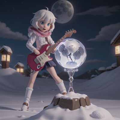 Image For Post Anime, snow, force field, electric guitar, crystal ball, moonlight, HD, 4K, AI Generated Art