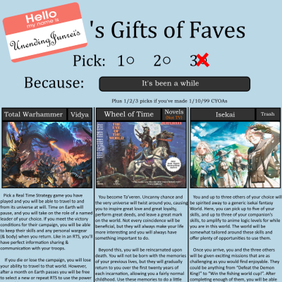 Image For Post UnendingJunrei's Gift Of Faves CYOA