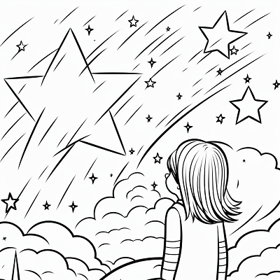 Image For Post | A girl staring at a shooting star with awe; simple lines and dreamy shapes.printable coloring page, black and white, free download - [Coloring Pages for Girls ](https://hero.page/coloring/coloring-pages-for-girls-printable-art-cute-designs-fun-colors)