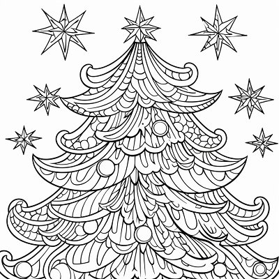 Image For Post Intricate Christmas Tree with Ornaments - Printable Coloring Page