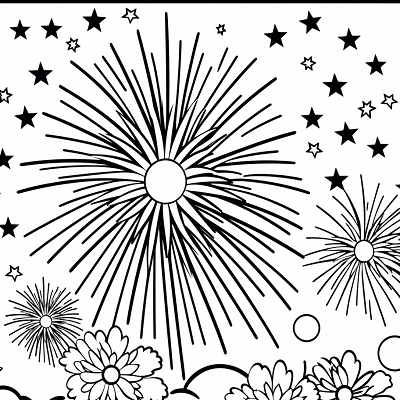 Image For Post Firework Display under the Rainbow - Printable Coloring Page
