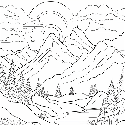Image For Post | A panoramic view of a peak with rainbow in the backdrop; bold outlines on the peak and moderate details on the rainbow.printable coloring page, black and white, free download - [Rainbow Coloring Pages ](https://hero.page/coloring/rainbow-coloring-pages-creative-printables-for-kids-and-adults)