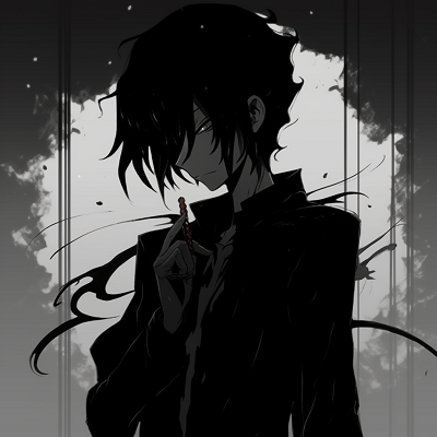 Image For Post | Lelouch Lamperouge camouflaged in shadows, use of negative space and contrast. stunning black pfp anime pfp for discord. - [Black PFP Anime Collections](https://hero.page/pfp/black-pfp-anime-collections)