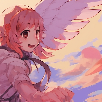 Image For Post | Two characters in flight, wings spread, with vibrant hues and airy atmosphere. trending matching pfps for friends pfp for discord. - [matching pfp friends, aesthetic matching pfp ideas](https://hero.page/pfp/matching-pfp-friends-aesthetic-matching-pfp-ideas)