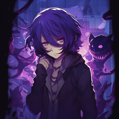 Image For Post | A melancholic image of Kokichi Ouma with somber purples and blacks, evoking a sense of solitude animated purple characters pfp pfp for discord. - [Purple Pfp Anime Collection](https://hero.page/pfp/purple-pfp-anime-collection)