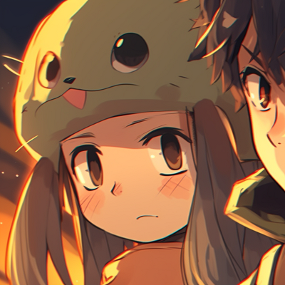 Image For Post | Ash and Pikachu, vintage style and warm colors, looking ahead. matching pfp concepts pfp for discord. - [off](https://hero.page/pfp/off-brand-matching-pfp-matching-pfps-only)