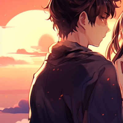Image For Post | Two characters against a sunset, warm hues and peaceful expressions. perfect matching pfp for bf and gf in real life pfp for discord. - [matching pfp for bf and gf, aesthetic matching pfp ideas](https://hero.page/pfp/matching-pfp-for-bf-and-gf-aesthetic-matching-pfp-ideas)