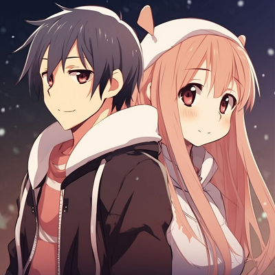Image For Post | Kirito and Asuna from 'Sword Art Online', sharp lines and muted colours. matching anime pfp for couplesHD, free download - [matching anime pfp](https://hero.page/pfp/matching-anime-pfp)
