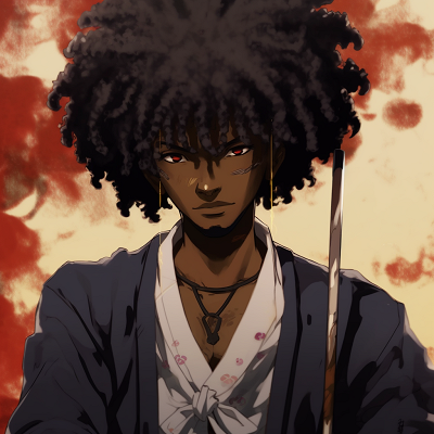 Image For Post | Profile view of Afro Samurai with his sword, clean lines and bright highlights. stunning black anime characters pfp - [Amazing Black Anime Characters pfp](https://hero.page/pfp/amazing-black-anime-characters-pfp)