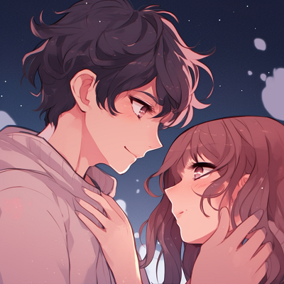 Image For Post | Accurate depiction of the night sky with characters in a loving embrace, muted colors and gentle shading. romantic matching pfp anime - [Matching PFP Anime Gallery](https://hero.page/pfp/matching-pfp-anime-gallery)