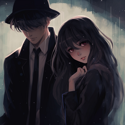 Image For Post | Two characters in a detective attire, vintage color palette and precise lines. mystery-themed couple anime pfp - [Couple Anime PFP Themes](https://hero.page/pfp/couple-anime-pfp-themes)