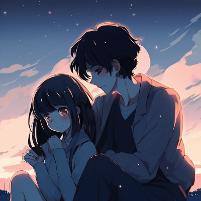 Image For Post | Close-up of the anime couple gazing into each other's eyes under the stars, focused details and subtle hues. synchronized sentiments: quality matching anime pfp for romantic couples - [Boosted Selection of Matching Anime PFP for Couples](https://hero.page/pfp/boosted-selection-of-matching-anime-pfp-for-couples)