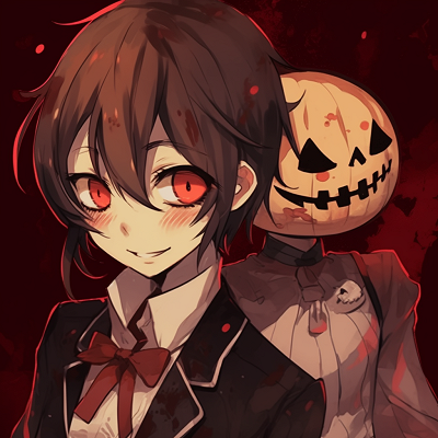 Image For Post | Gothic-style Anime duo, attention to glowing eyes and eerie, complementary color palette. halloween pfp anime duos - [Anime Halloween PFP Collections](https://hero.page/pfp/anime-halloween-pfp-collections)