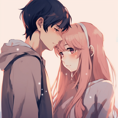 Image For Post | Pastel colored profile of anime couple, with light shading and soft tones. cute anime pfp matching - [anime pfp matching concepts](https://hero.page/pfp/anime-pfp-matching-concepts)