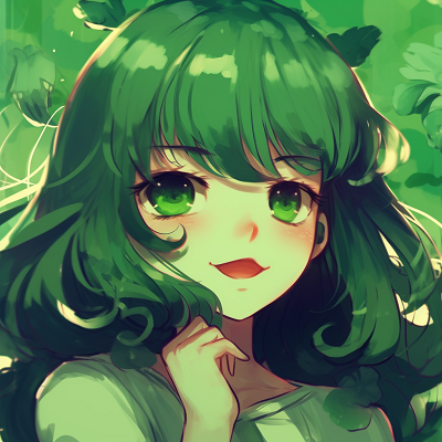 Image For Post | A dreamy anime girl with shimmering green highlights in her hair, realized with blended hues and soft lines. verdant green anime pfp girl - [Green Anime PFP Universe](https://hero.page/pfp/green-anime-pfp-universe)