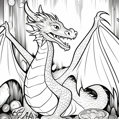 Image For Post | A dragon guarding its treasure hoard; realistic detailing of dragon scales and jewels.printable coloring page, black and white, free download - [Dragon Coloring Page ](https://hero.page/coloring/dragon-coloring-page-printable-and-creative-designs)