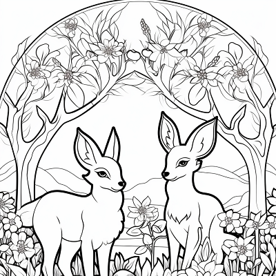 Image For Post | Eevee Pokemon evolutions with cherry blossom trees; outlined and smooth contours. printable coloring page, black and white, free download - [Eevee Evolutions Coloring Pages: Adult, Kids, Pokemon Coloring](https://hero.page/coloring/eevee-evolutions-coloring-pages:-adult-kids-pokemon-coloring)