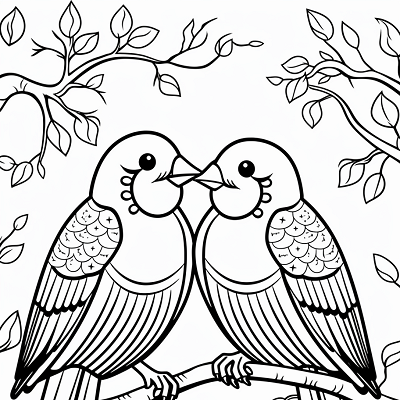 Image For Post | Valentine's Day scene featuring two love birds on a branch; sketched outlines.printable coloring page, black and white, free download - [Valentines Day Coloring Pages ](https://hero.page/coloring/valentines-day-coloring-pages-printable-fun-kids-love)