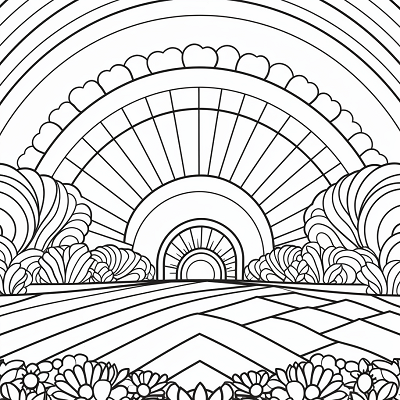 Image For Post Flower Field Rainbow - Printable Coloring Page
