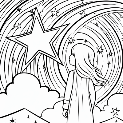 Image For Post | A little girl with her telescope marveling at a shooting star; clean lines and basic forms.printable coloring page, black and white, free download - [Coloring Pages for Girls ](https://hero.page/coloring/coloring-pages-for-girls-printable-art-cute-designs-fun-colors)