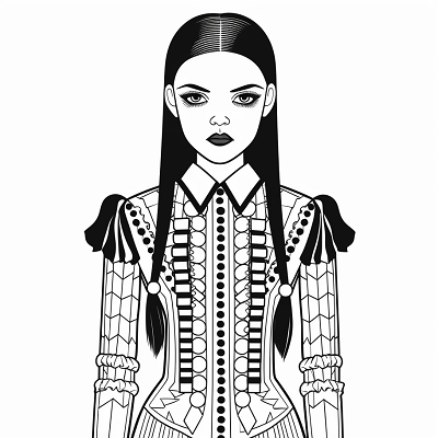 Image For Post | Wednesday Addams depicted in a flirty pose; unique fashion outfit and well defined features. printable coloring page, black and white, free download - [Wednesday Addams Printable Coloring Pages, Adult Coloring Crafts, Kid Fun Pages](https://hero.page/coloring/wednesday-addams-printable-coloring-pages-adult-coloring-crafts-kid-fun-pages)