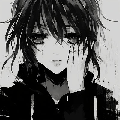 Image For Post | A black and white sketched profile picture of an anime character with purposefully irregular linework. grunge anime black and white pfp - [anime black and white pfp collection](https://hero.page/pfp/anime-black-and-white-pfp-collection)