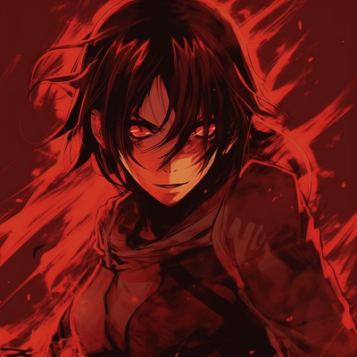 Image For Post | Eren Yeager from Attack on Titan in an attack stance, sharp lines and saturated red hues. excellent red anime pfp selection - [Red Anime PFP Compilation](https://hero.page/pfp/red-anime-pfp-compilation)