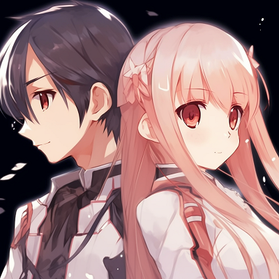 Image For Post | Kirito and Asuna from Sword Art Online, high-quality linework and vivid colors. adorable anime couples matching pfp - [Matching PFP Anime Gallery](https://hero.page/pfp/matching-pfp-anime-gallery)