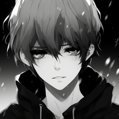 Image For Post | An unknown male anime character, half of the face is obscured, intense shading and linework. aesthetic anime profile picture black and white - [Anime Profile Picture Black and White](https://hero.page/pfp/anime-profile-picture-black-and-white)