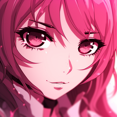 Image For Post | Close-up of an anime character's face, deep pink hues and bold black outlines. dark tones in pink anime pfp - [Pink Anime PFP](https://hero.page/pfp/pink-anime-pfp)